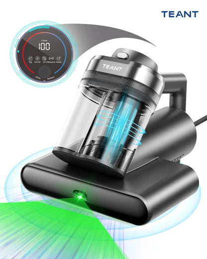 Teant Powerful Mattress Bed Vacuum Cleaner, 2-Speed (14Kpa/18Kpa) Mattress Vacuum with Green Light Dust Detection, 253.7Nm UV-C Light, LED Display, HEPA Filter, 149℉ Heat, Aroma for Bed Couch Carpet
